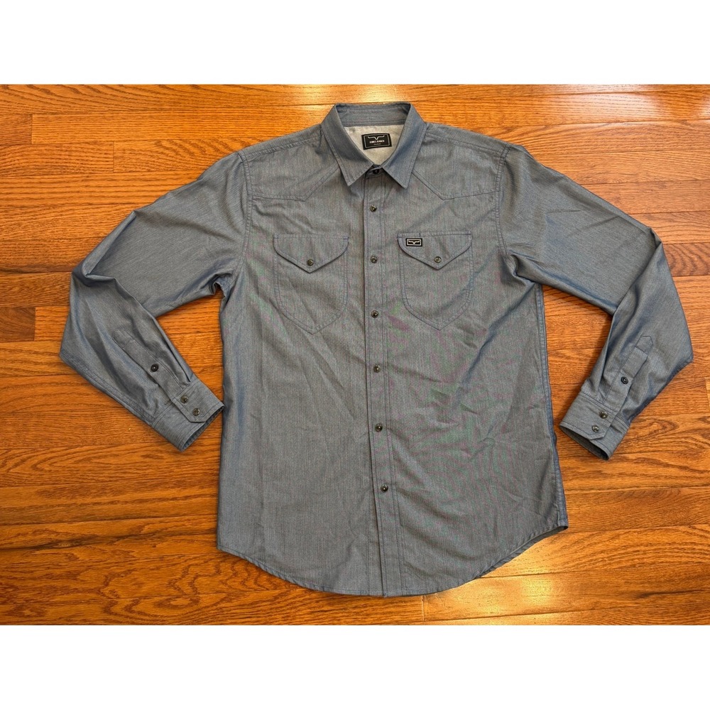 Kimes Ranch Western Shirt Mens Medium Blue Gray Pearl Snap Coolmax Cowboy Yoke